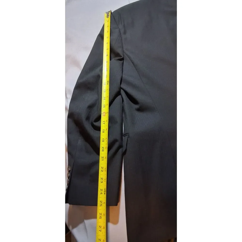 Chaps Mens Two-Piece Suit Black 46R Blazer Jacket 40x30 Pants Formal 52% Wool
